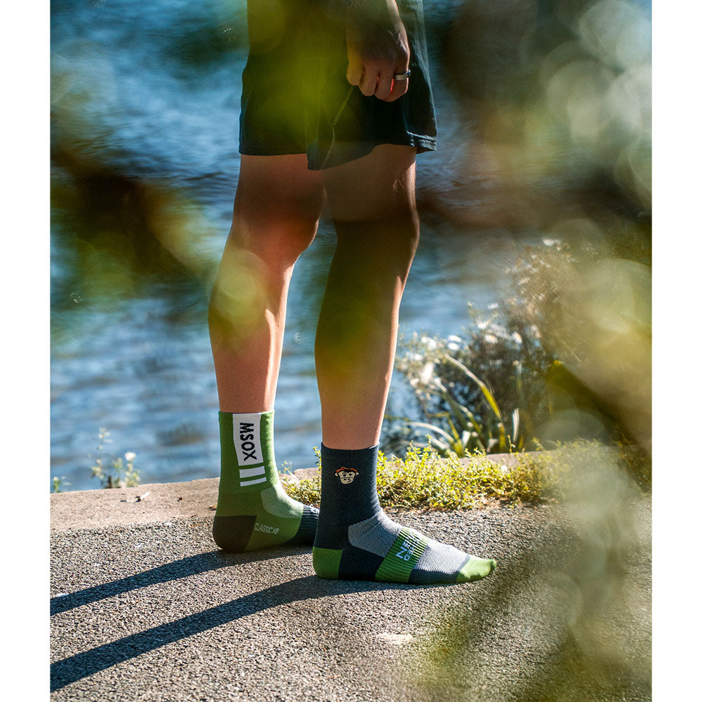 CLASSIC BLOCK SPORTS SOCKS: GREEN + GREY