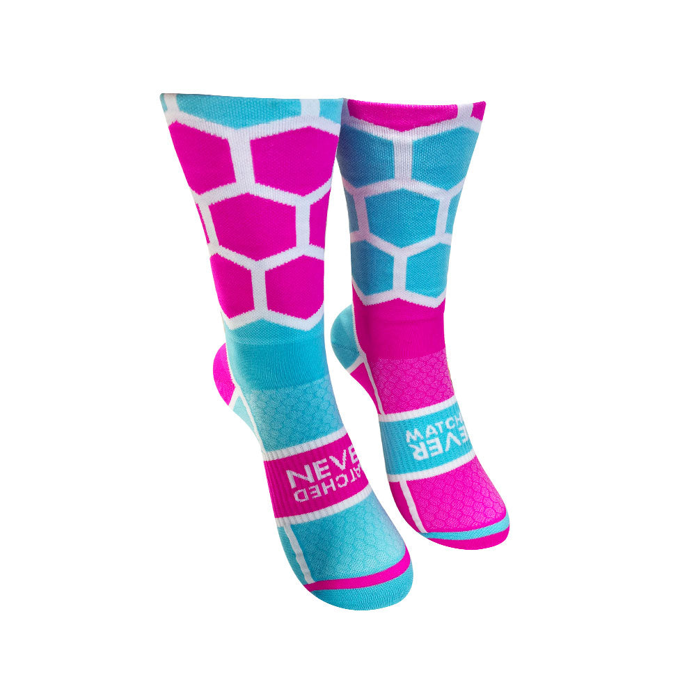 CLASSIC HEX SPORTS SOCKS: PINK + TURQUOISE