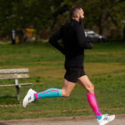 Victory Compression Running Socks: Pink + Turquoise