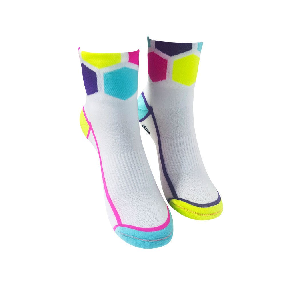 ULTRA HEX SPORTS SOCKS: WHITE MULTI