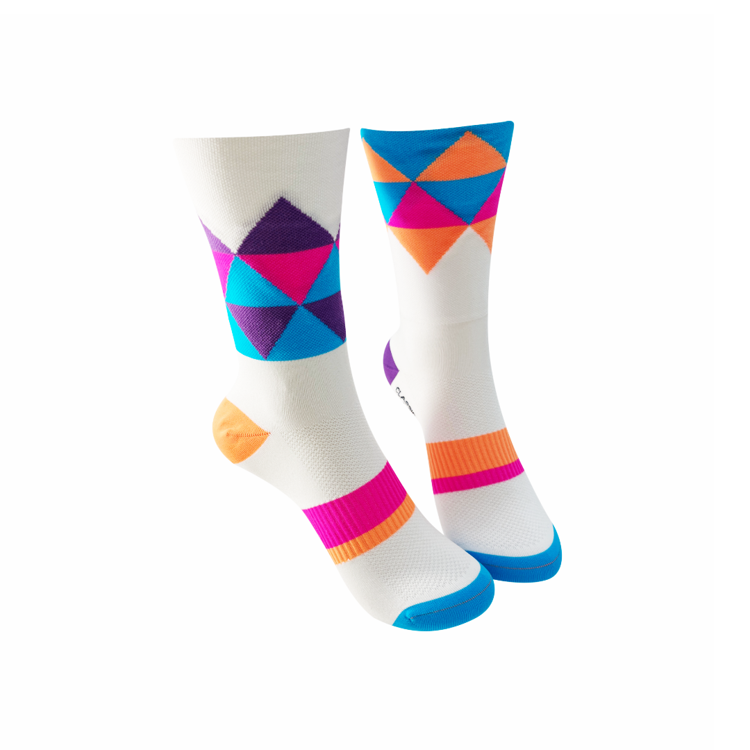 CLASSIC DIAMOND SPORTS SOCKS: WHITE MULTI