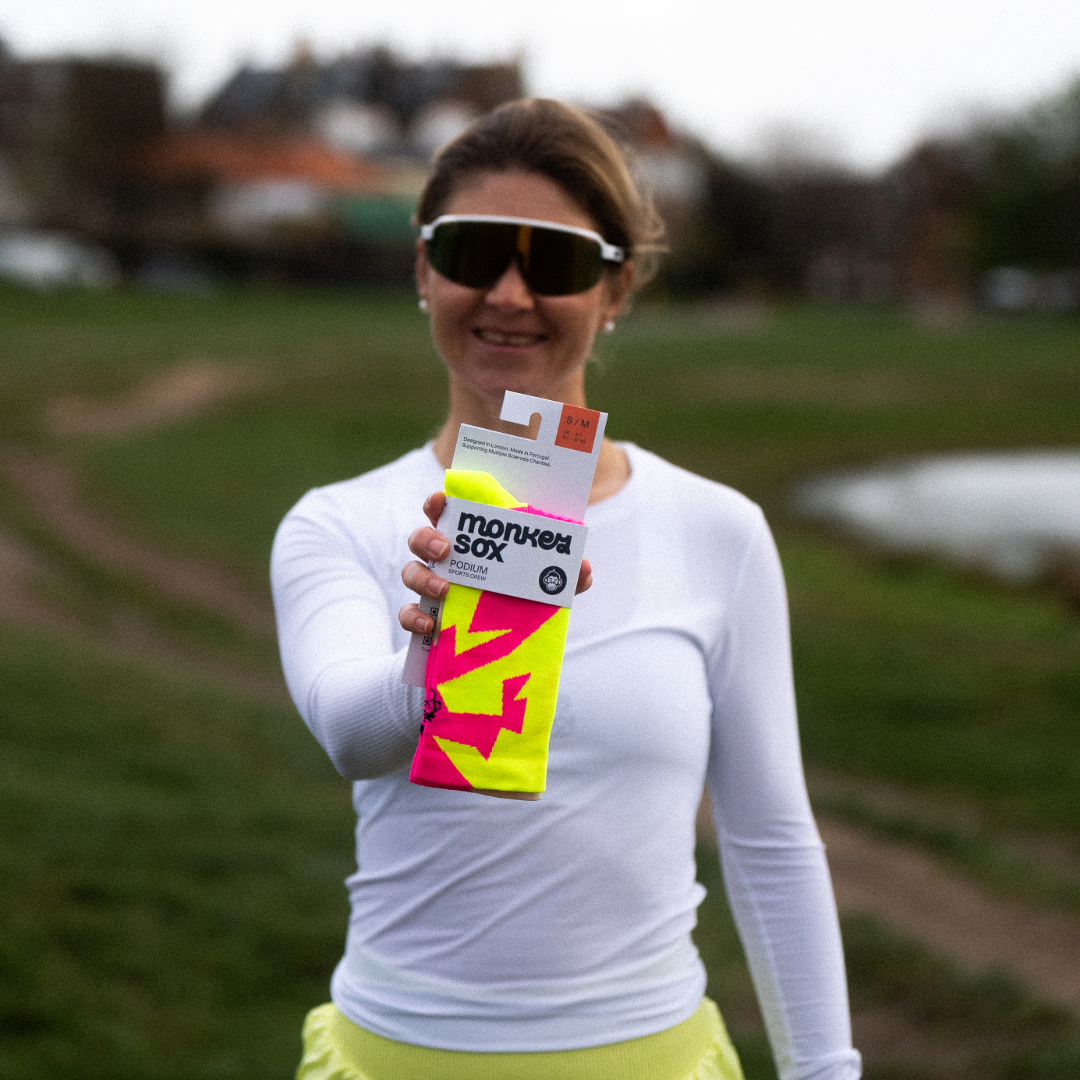 Podium Bolt Sports Socks: Pink + Yellow