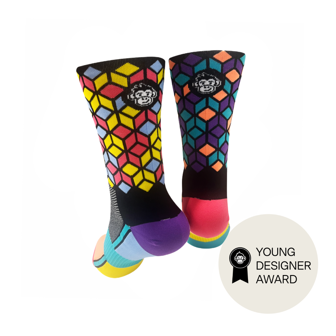 CLASSIC CUBE SPORTS SOCKS: BLACK MULTI