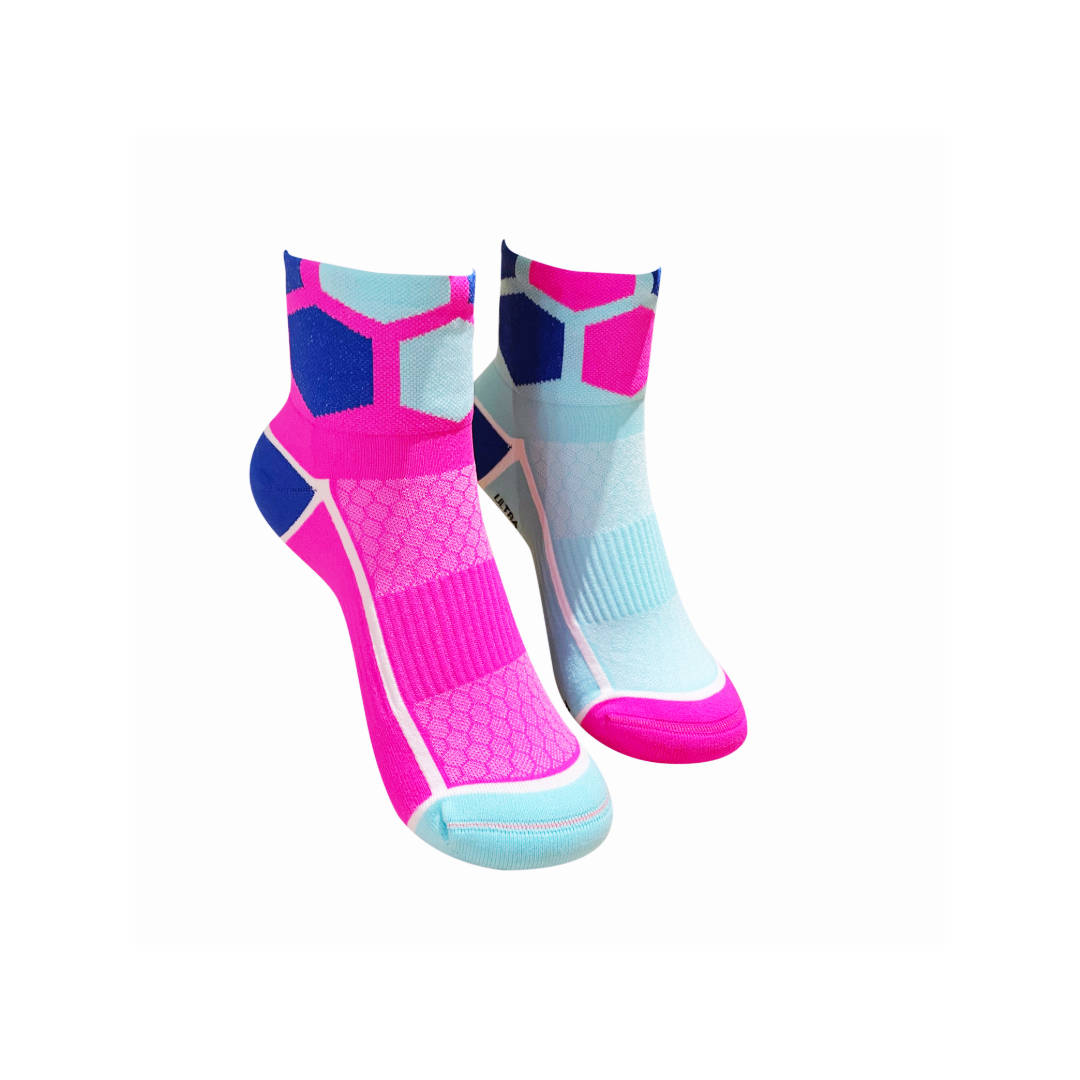 ULTRA HEX SPORTS SOCKS: PINK + TURQUOISE