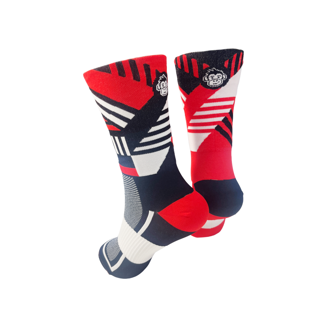 CLASSIC TRACK SPORTS SOCKS: RED + BLACK