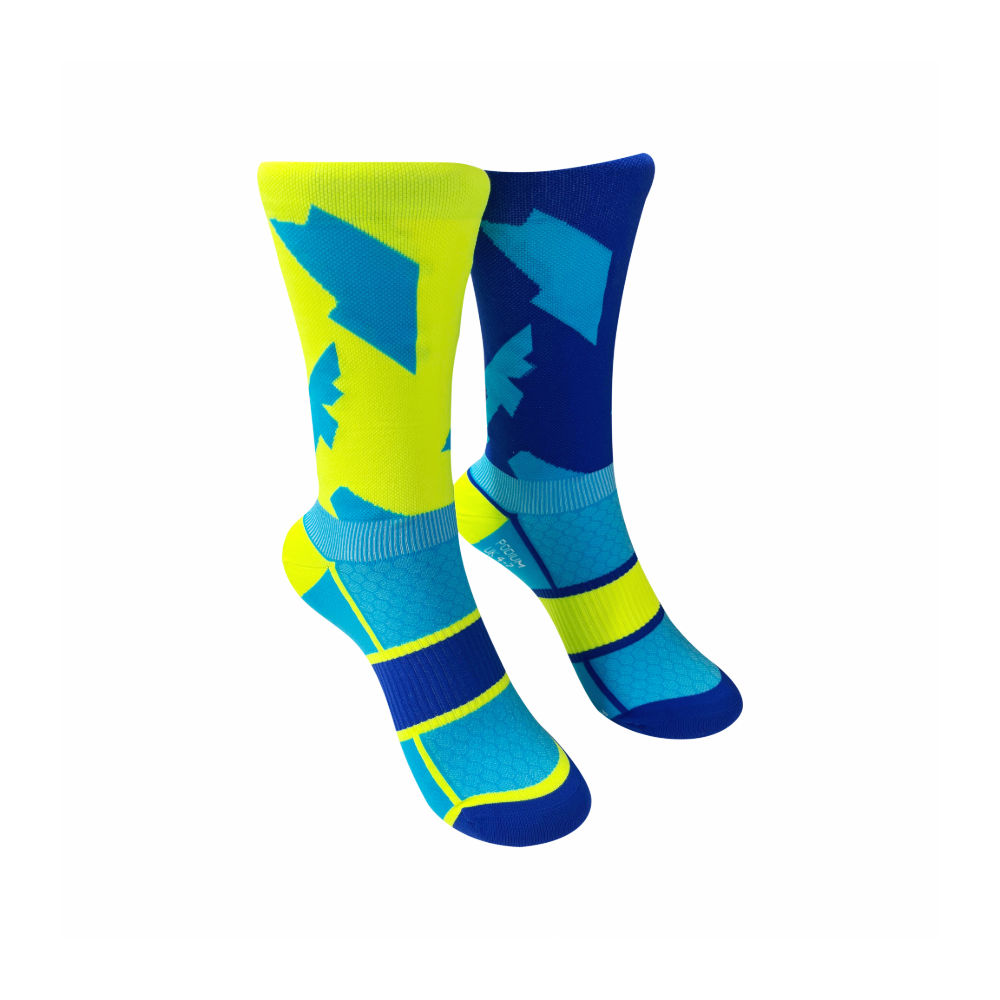 PODIUM BOLT SPORTS SOCKS: BLUE + YELLOW