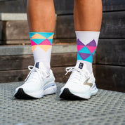 CLASSIC DIAMOND SPORTS SOCKS: WHITE MULTI