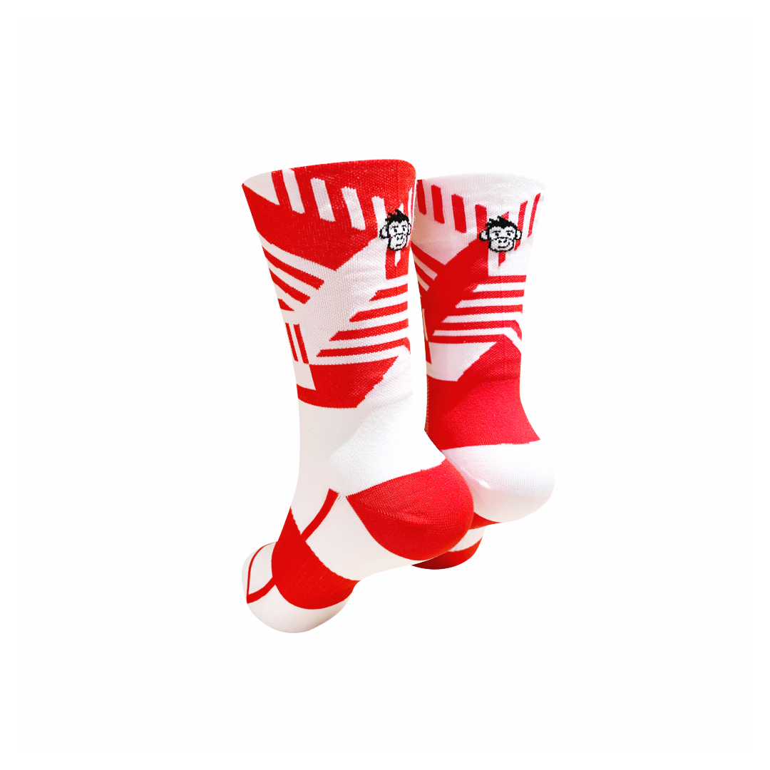 CLASSIC TRACK SPORTS SOCKS: RED + WHITE