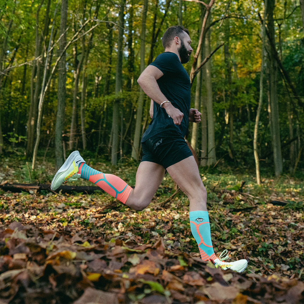 Victory Compression Running Socks: Orange Blue Monkey Sox