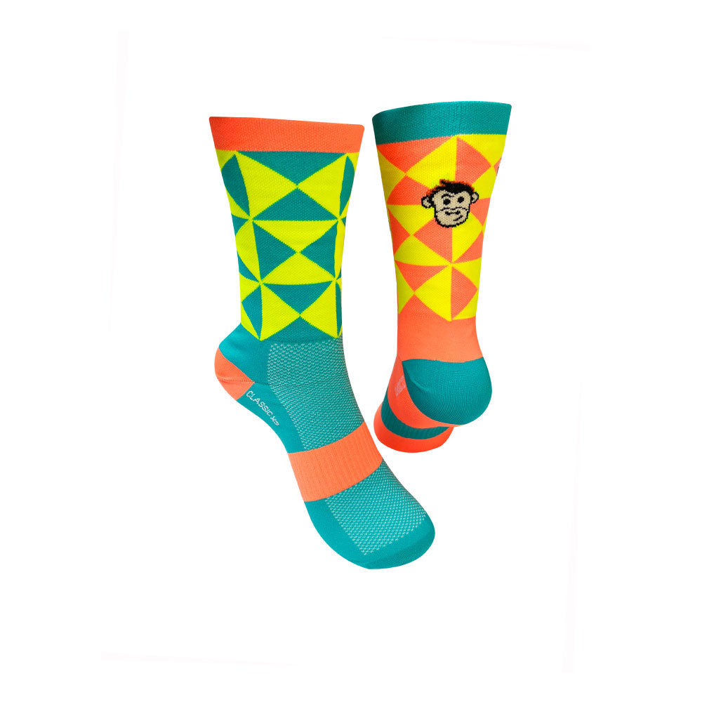 CLASSIC GEO SPORTS SOCKS: ORANGE + BLUE