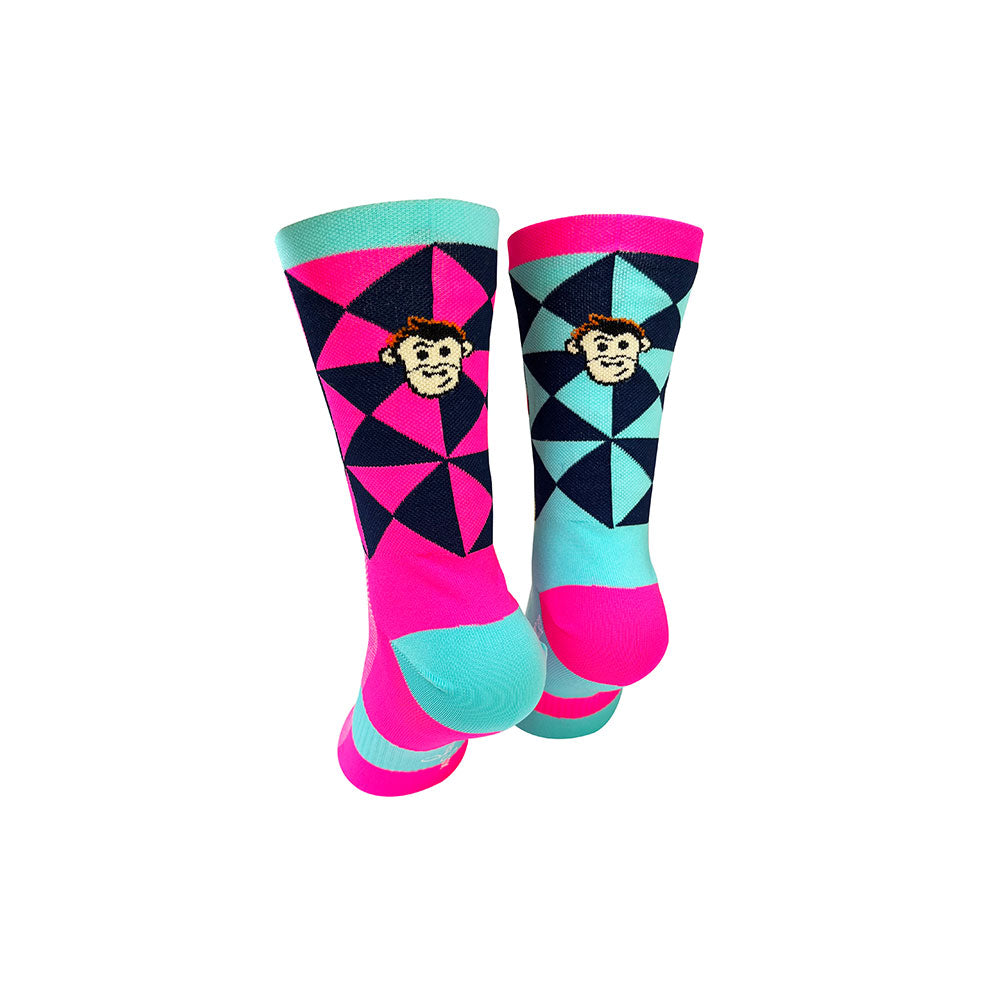 CLASSIC GEO SPORTS SOCKS: PINK + TURQUOISE