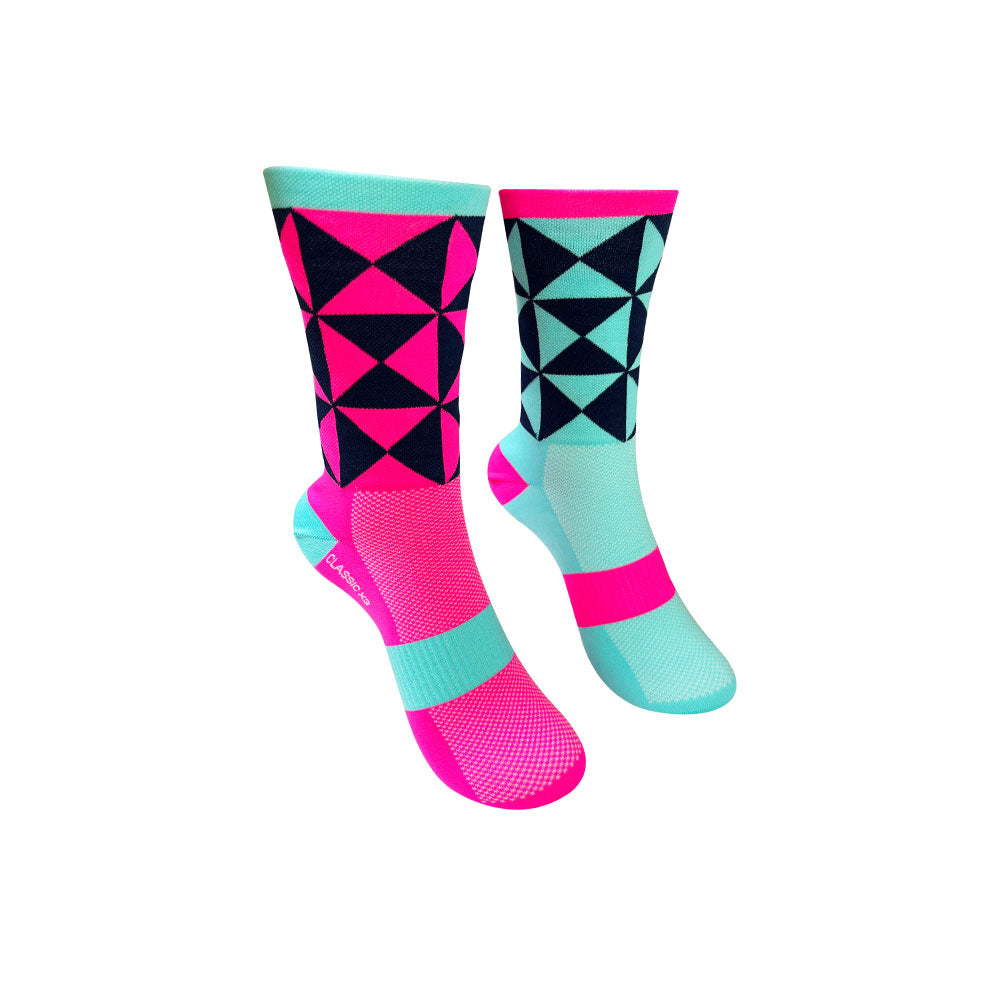 CLASSIC GEO SPORTS SOCKS: PINK + TURQUOISE