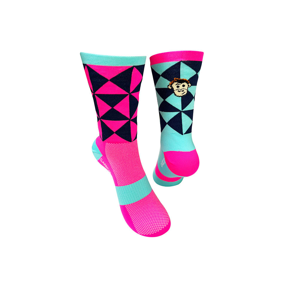 CLASSIC GEO SPORTS SOCKS: PINK + TURQUOISE