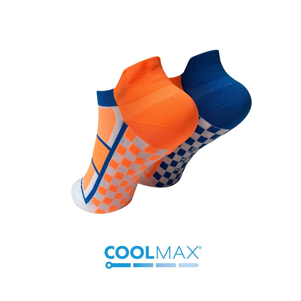 ELITE CHEQUERED SPORTS SOCKS: BLUE + ORANGE